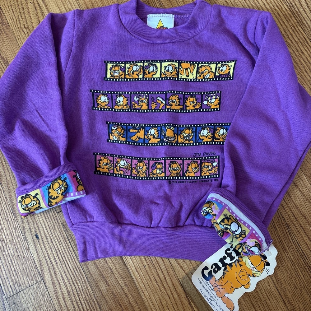 VTG Garfield Sweatshirt Youth 6X Comic Strip Flip Sleeves NEW With Tags